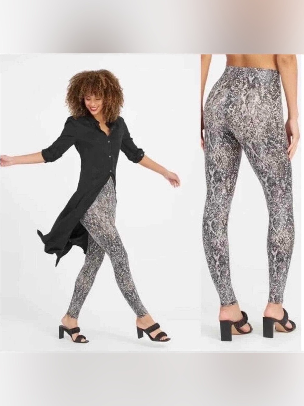 SPANX Snake-Print High-Rise Leggings - Shiny Gray